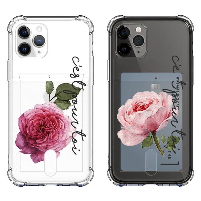 아이폰14 프로 장미 꽃 부케 투명 카드 포켓 케이스