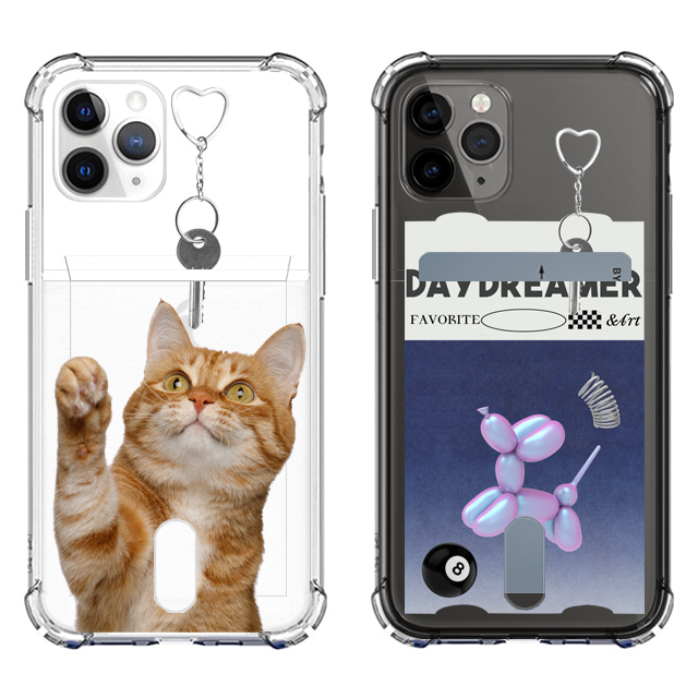 아이폰15 프로 고양이 강아지 투명 카드 포켓 케이스