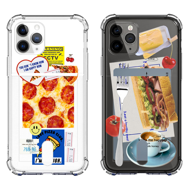 아이폰15 프로 맥스 피자 햄버거 투명 카드 포켓 케이스
