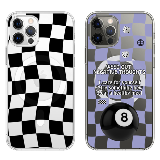 아이폰15 프로 체커보드 체스 투명 맥세이프 케이스