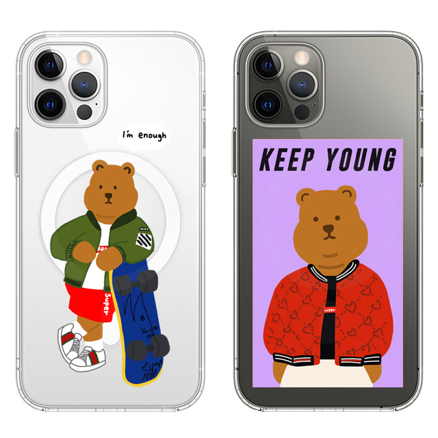 아이폰11 프로 곰돌이 스퀘어 투명 맥세이프 케이스
